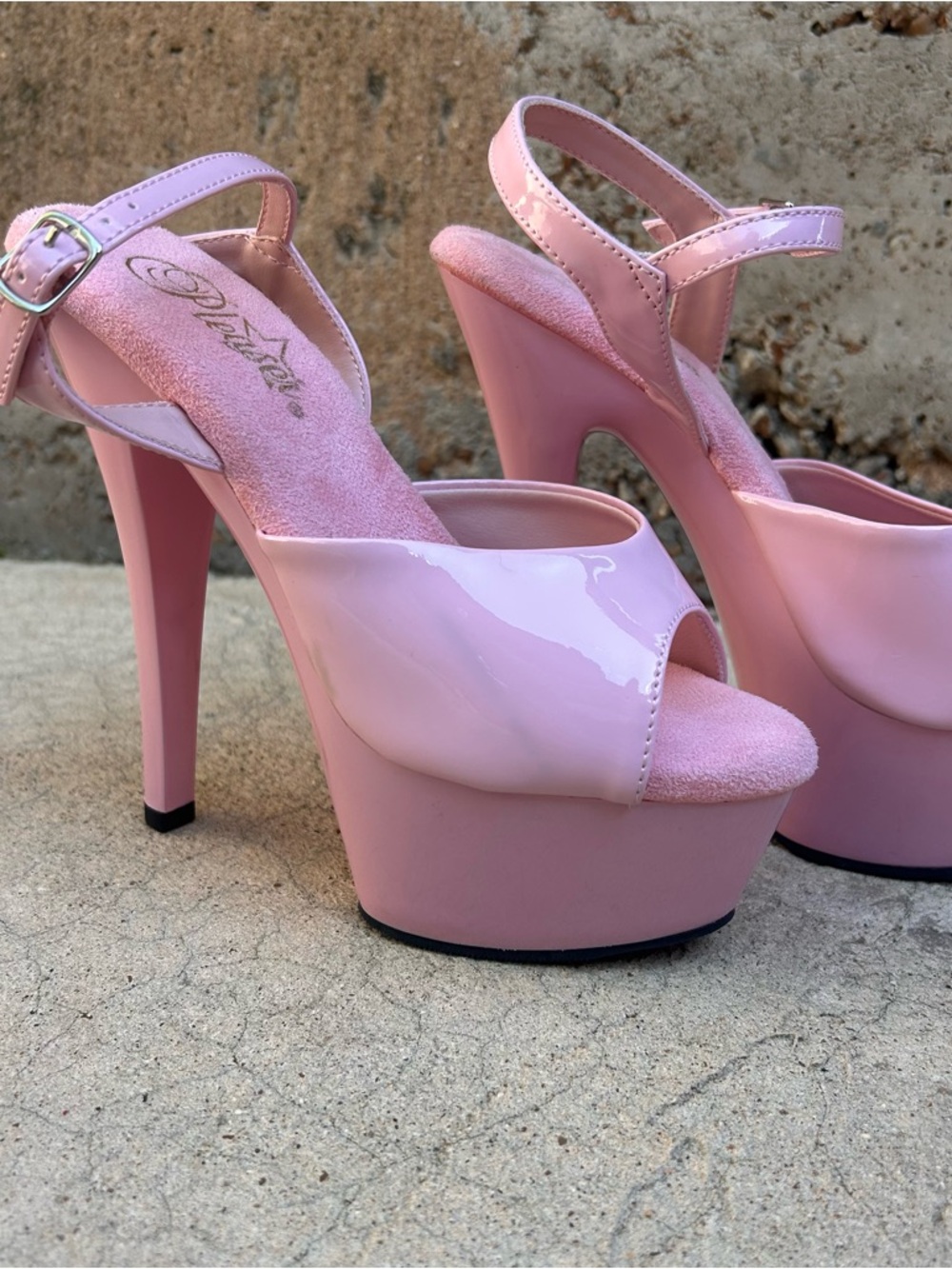 Pleaser Blush Pink Patent Platform Peep-Toe Heels